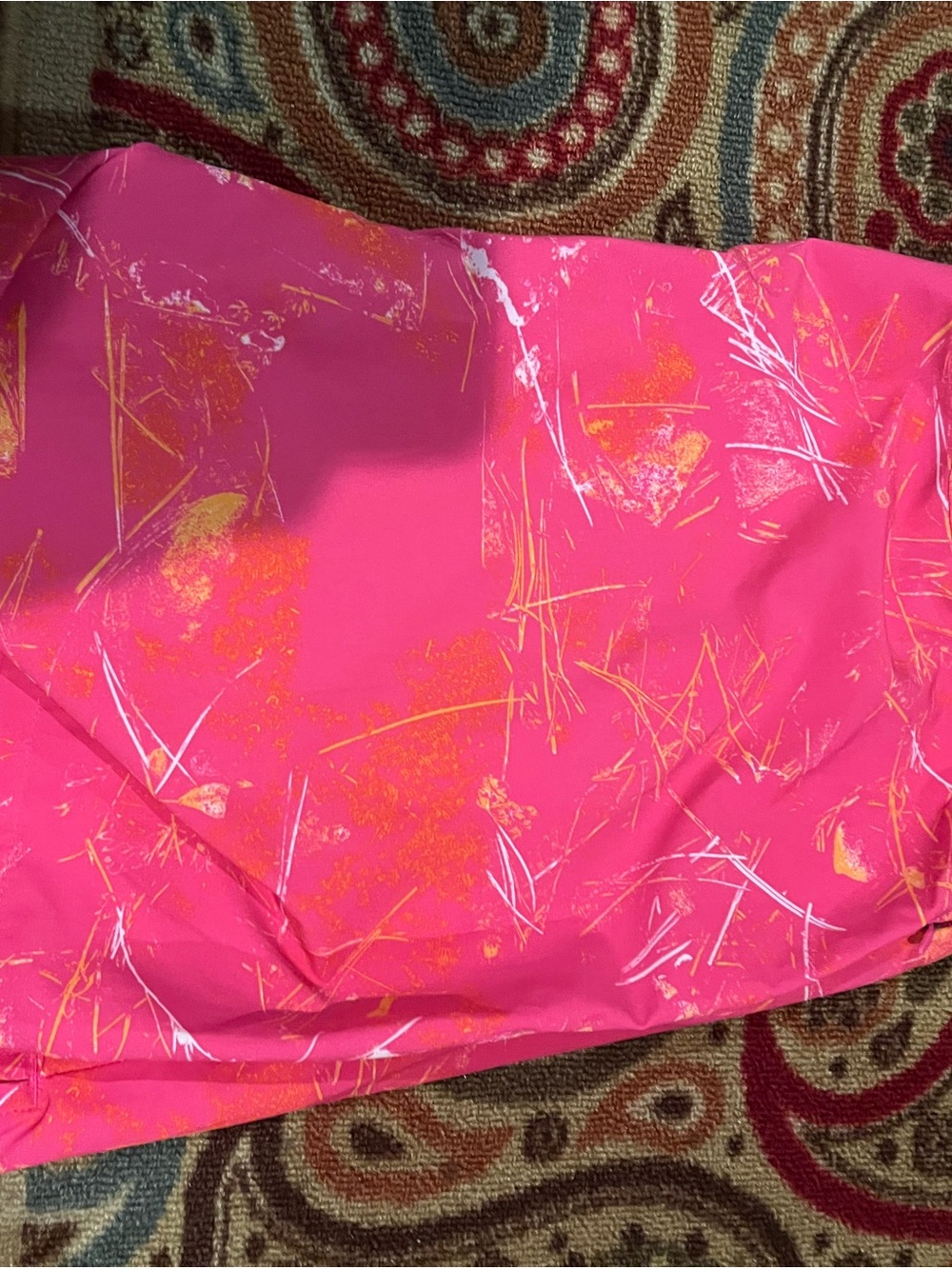 The North Face Hot Pink Swim Trunks with Orange & White Print
